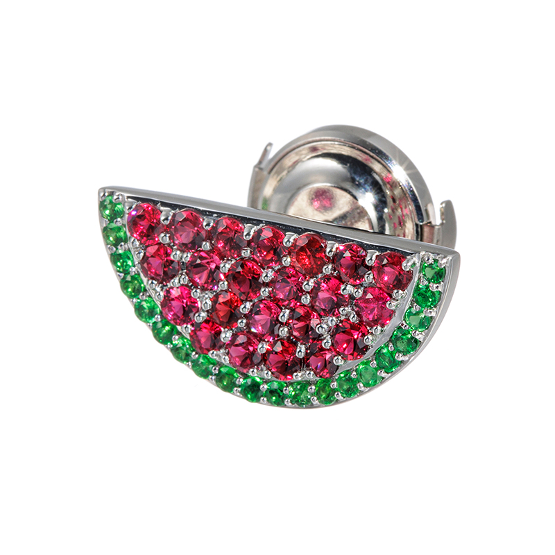 PT950 ミャンマー産レッドスピネル ツァボライト スイカ ピンブローチ SP 約0.85ct T