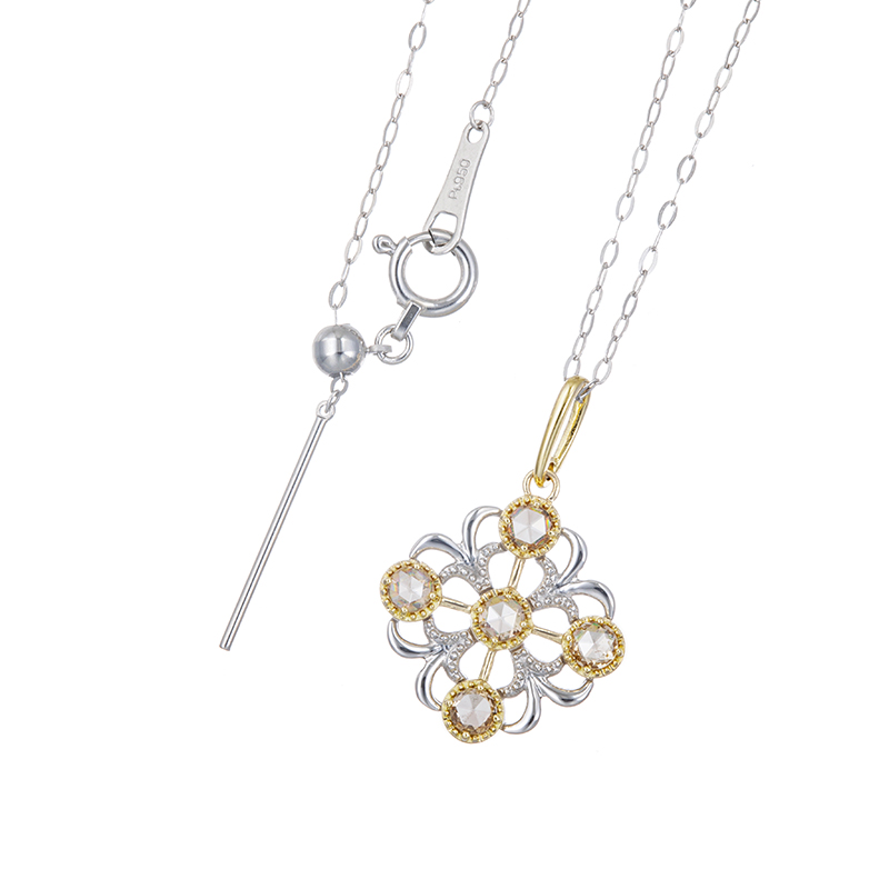 PT950/K18YGブラウンダイヤモンドアンティークレースネックレスBRD約0.25ct