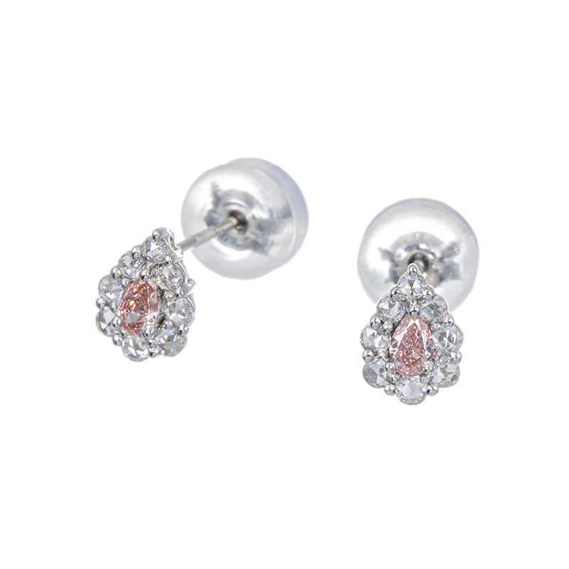 PT950 ファンシーピンクダイヤ & ローズカットダイヤ ピアス PD0.078ct(SI1)