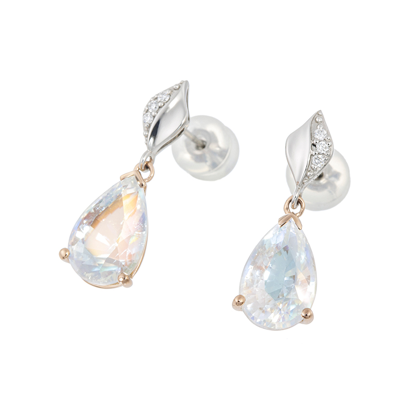 PT950/K18PG アンデシン/ラブラドライト ダイヤ ピアス