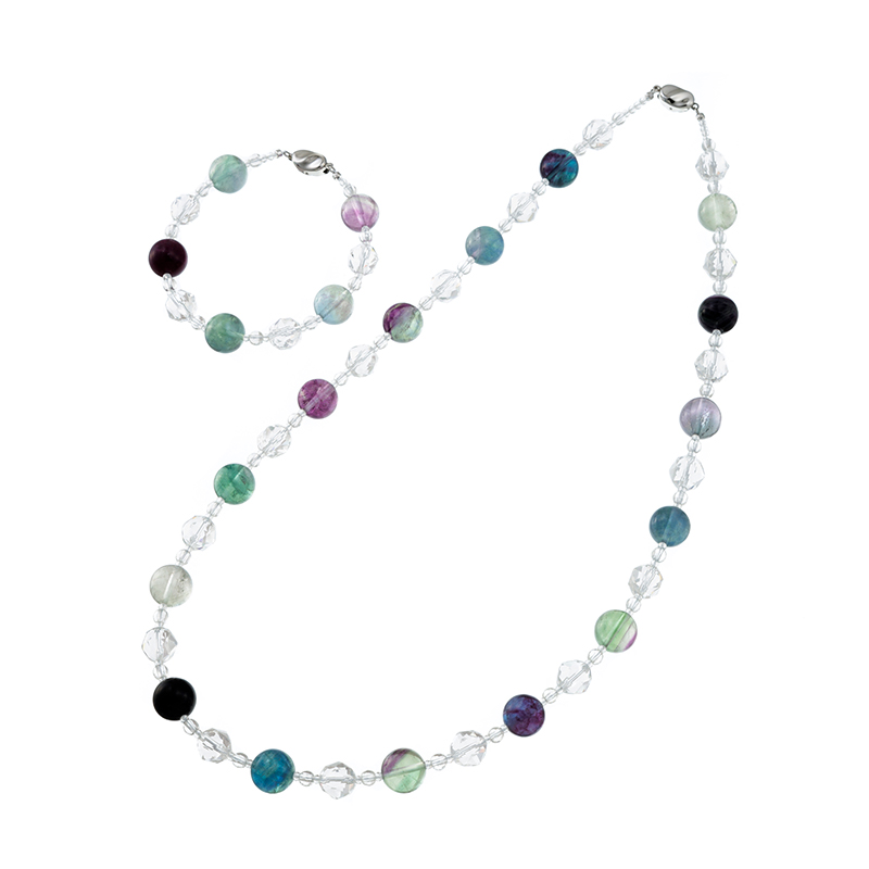 SVフローライトクォーツネックレスブレスレット2点セットFL約272.00ctQU約137.00ct