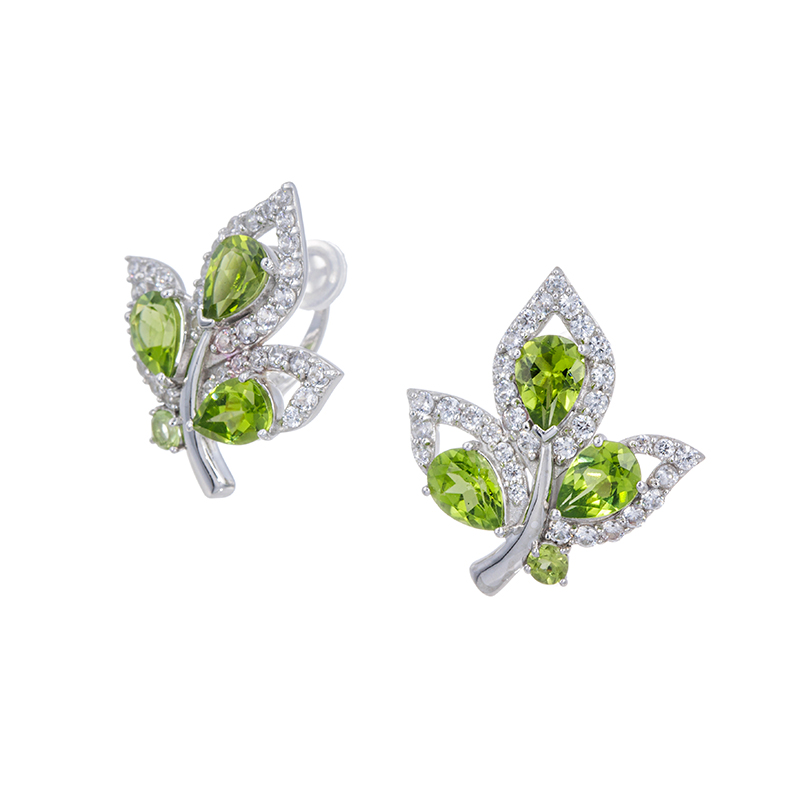 パラジウムシルバー950 ペリドット 天然ホワイトジルコン Mia フェザータッチイヤリング