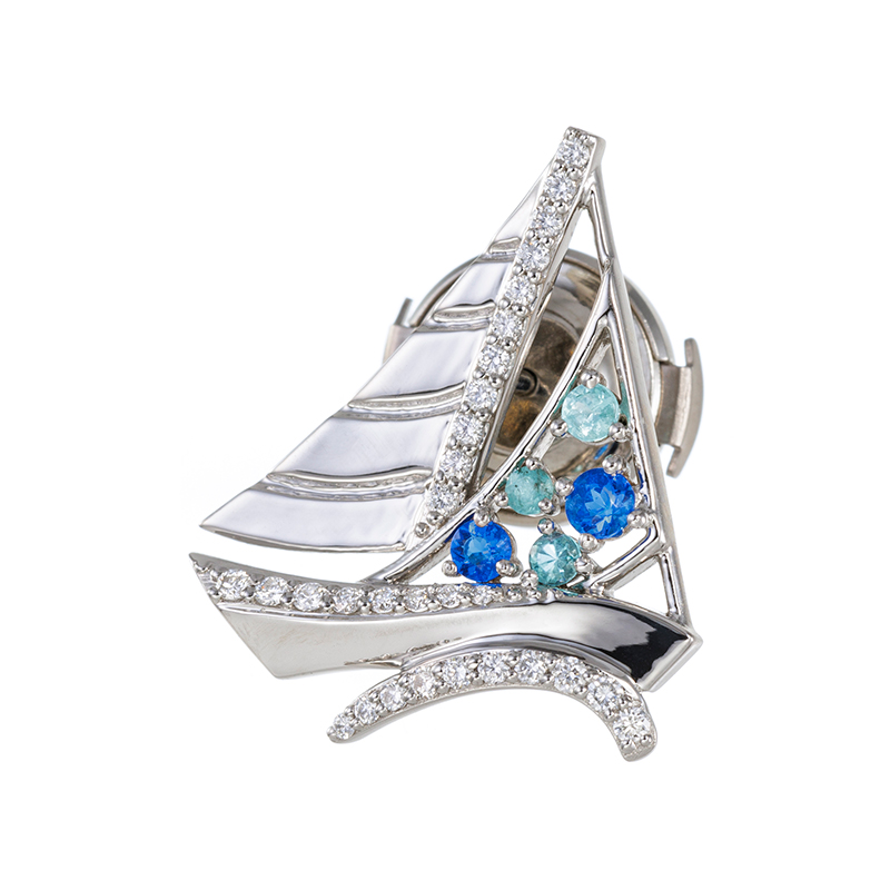 PT950 アウイナイト ブラジル産パライバトルマリン ダイヤ ヨット ピンブローチ