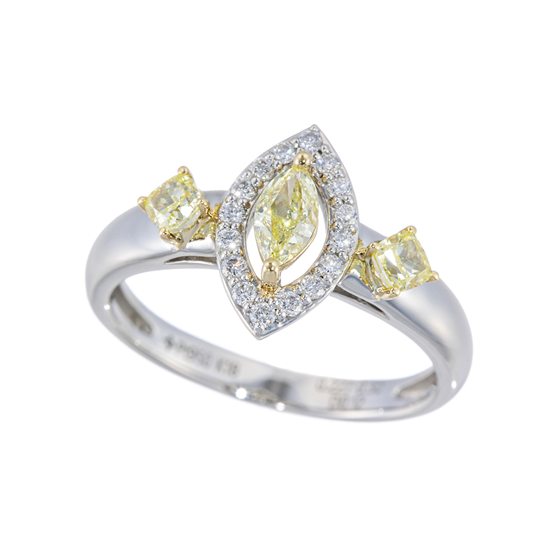 PT950/K18YG ファンシーイエローダイヤモンド&ダイヤリングYD 約0.20ct(VS1)