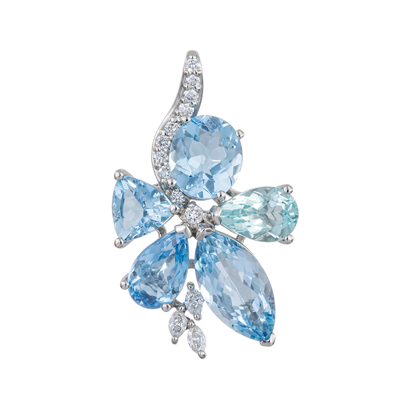 PT950アクアマリンヴィヴィッドシーブルーベリルダイヤア・スリーン・フラワーペンダントトップ