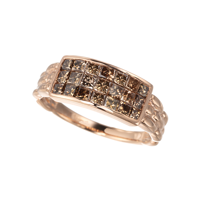 K18PGブラウンダイヤモンドオブロングミステリーセッティングリングBRD約1.15ct