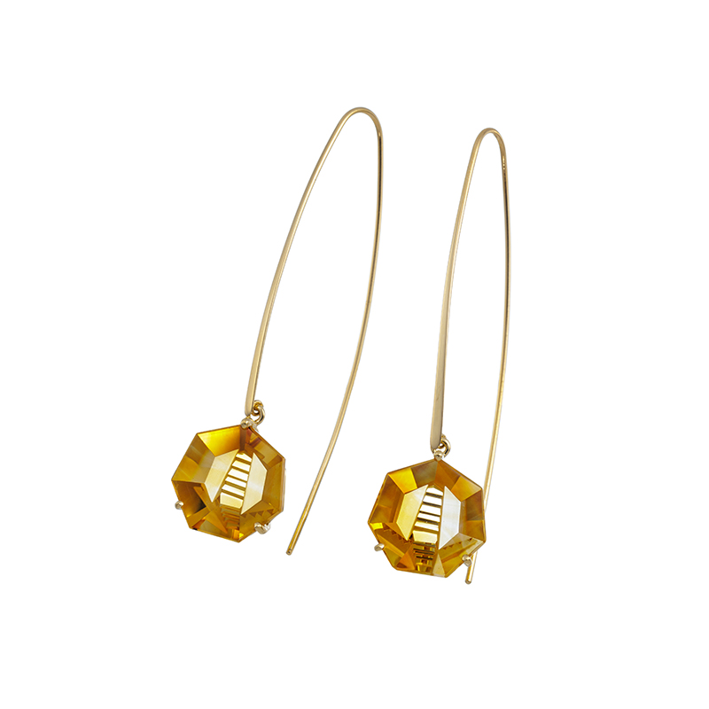 K18YG ムンシュタイナー オアシスカット シトリン ピアス CI 約9.00ct