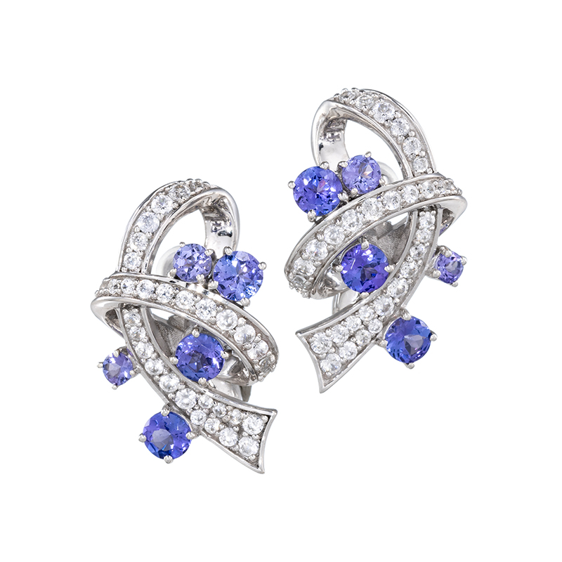 パラジウムシルバー950 タンザナイト 天然ホワイトジルコン Mia フェザータッチイヤリング
