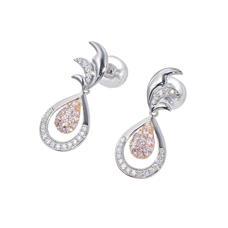 PT950/K18PGピンクダイヤモンド&ダイヤピアスPD約0.26ctD約0.14ct