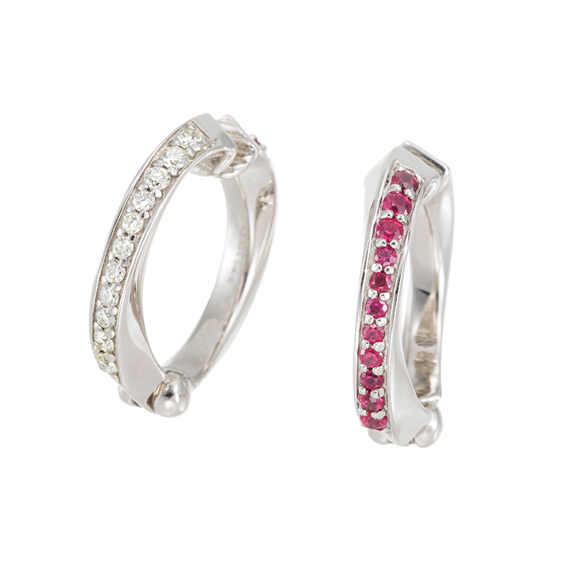 PT950 ルビー ダイヤ Twist ピアリング RB 約0.24ct D 約0.20ct