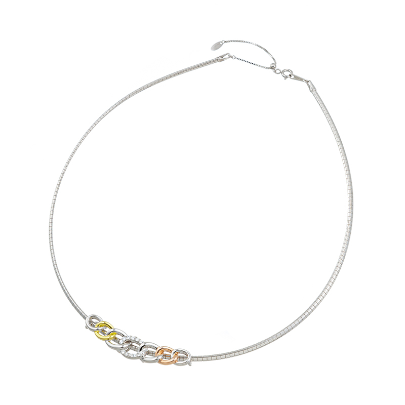 パラジウムシルバー950/SV天然ホワイトジルコンオーバルチェーンネックレスZI約0.35ct