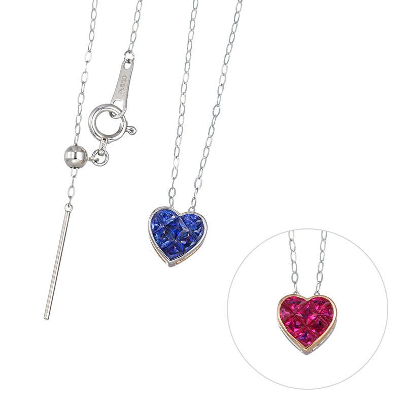 K18WG/PG/PT950 サファイア ルビー ミステリーセッティング ネックレス