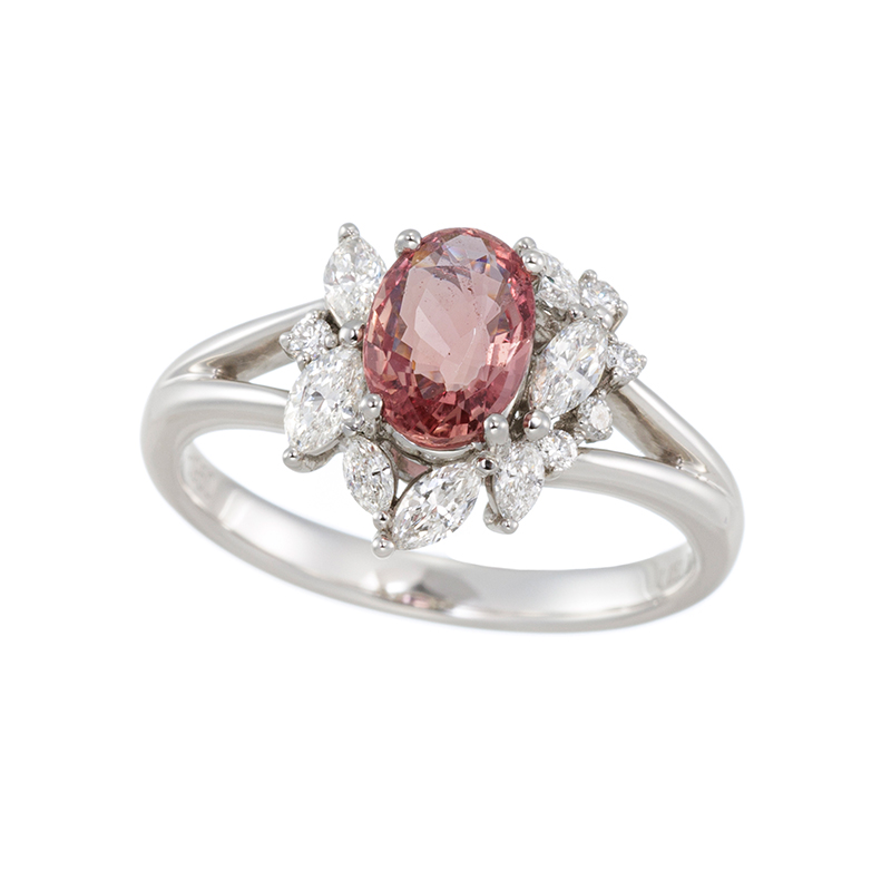 PT950 マダガスカル産パパラチアサファイア ダイヤ リングPPS1.053ct D0.39ct