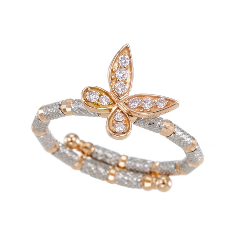 K18PG/PT950 ピンクダイヤモンド バタフライ フリーリング PD 約0.08ct 8～20