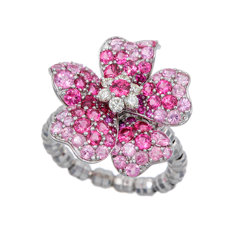 PT950 ピンクスピネル ルビー ダイヤ フラワー ストレッチリング 9～23号
