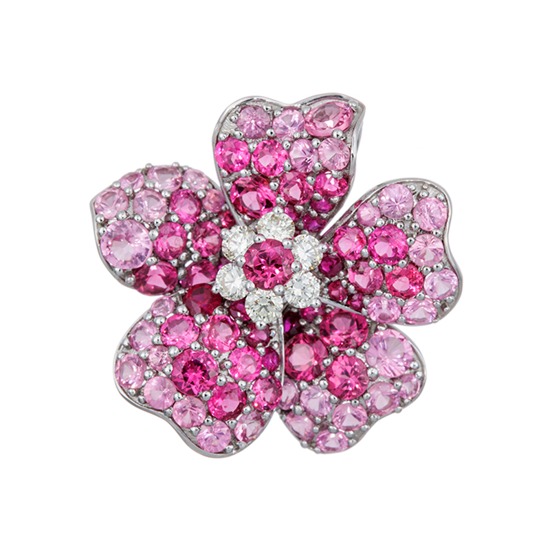 PT950 ピンクスピネル ルビー ダイヤ フラワー ペンダントトップ