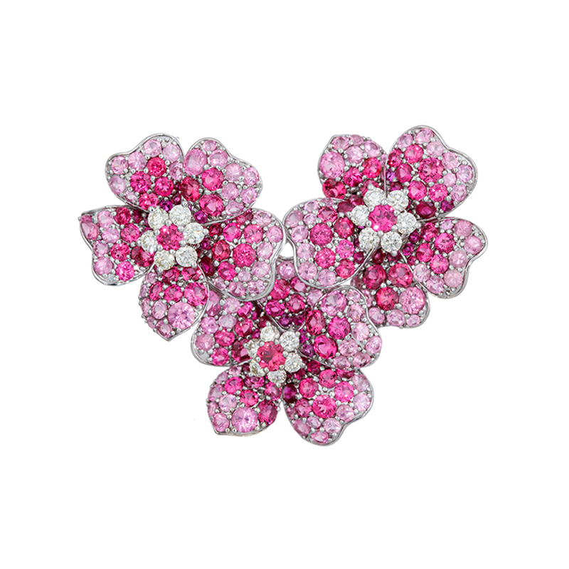 PT950 ピンクスピネル ルビー ダイヤ フラワー ペンダントブローチ