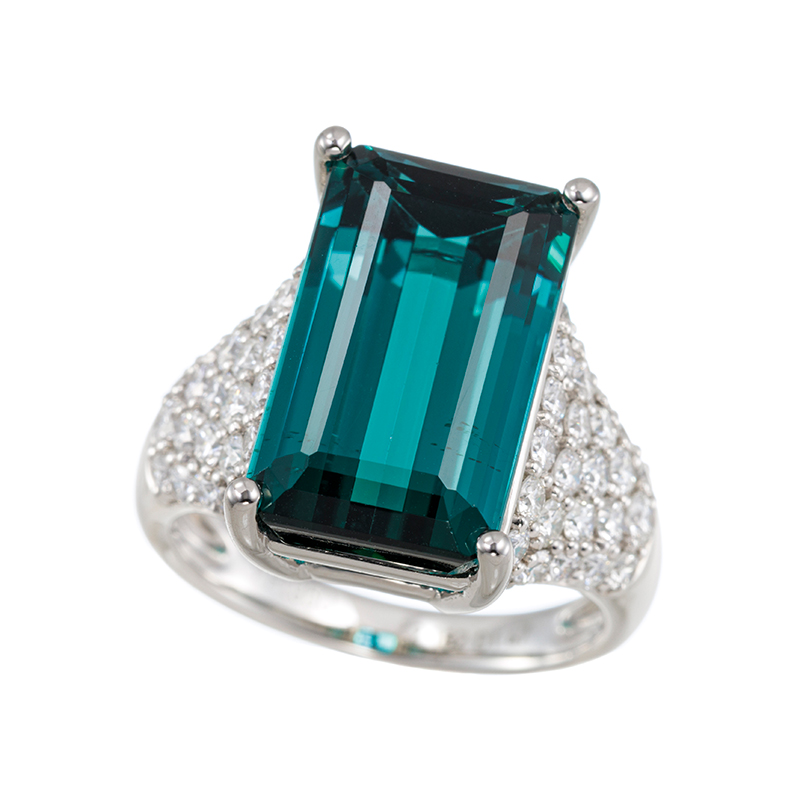 PT950 インディゴライトトルマリン ダイヤ リング T 12.182ct D 1.47ct
