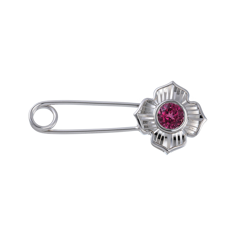 パラジウムシルバー950 ロードライトガーネット キラキラ彫り ブローチ GA 約1.00ct