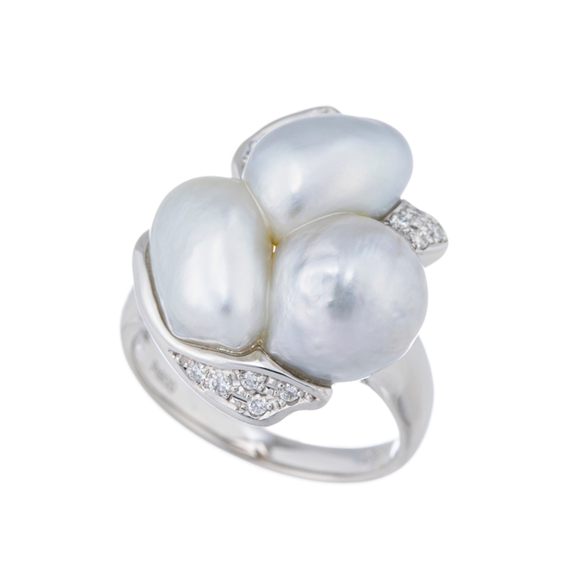 PT900 白蝶真珠 ダイヤ リング P 約16.8×18.2mm D 約0.12ct