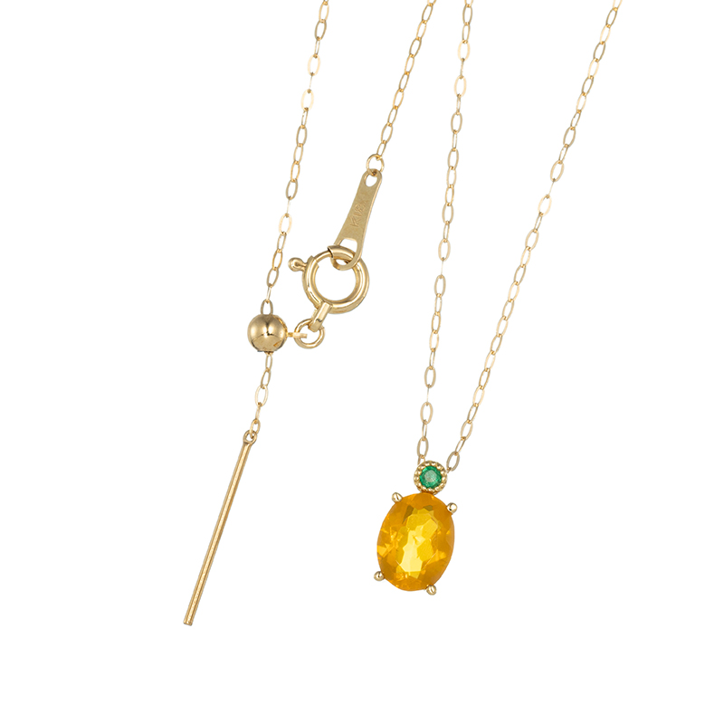 K18YGアメリカ産ファイアオパールザンビア産エメネックレスFO約0.60ctEM約0.01ct