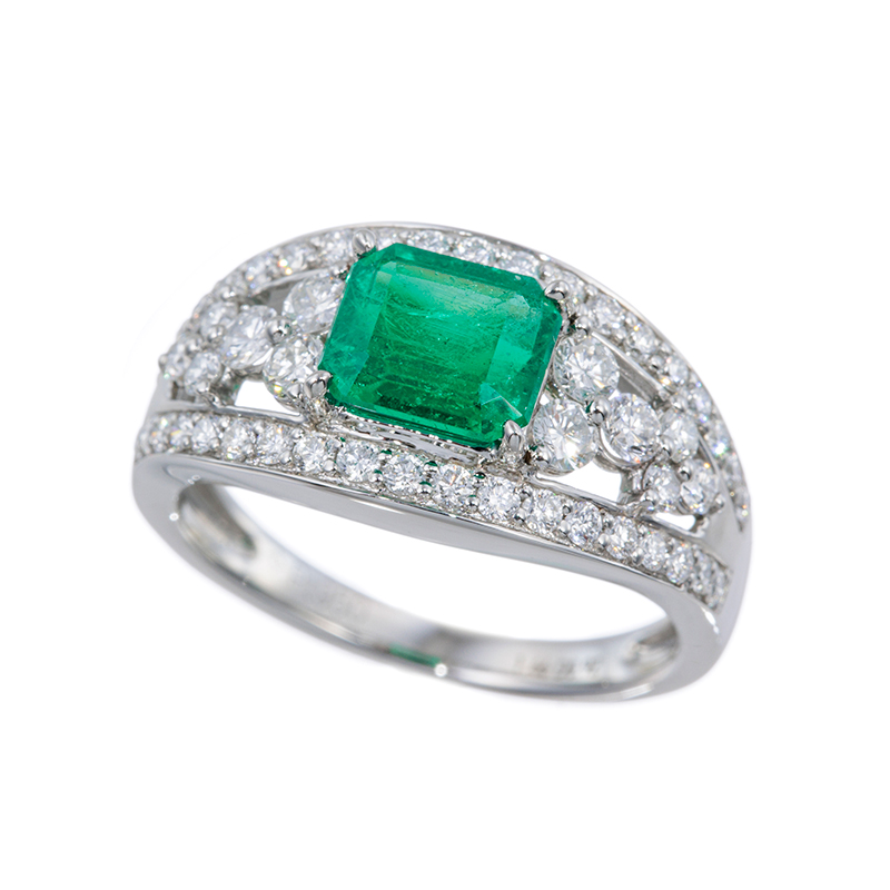 PT950 コロンビア産エメラルド ダイヤ リング EM 1.46ct D 0.92ct 