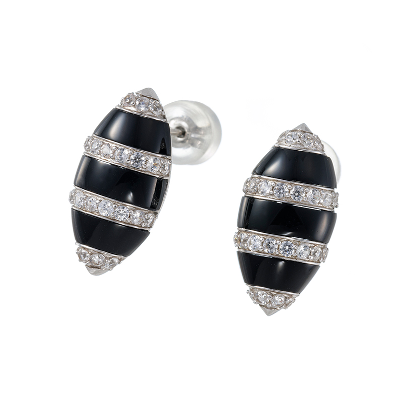 パラジウムシルバー950 天然ホワイトジルコン オニキス ピアス ZI 約0.80ct
