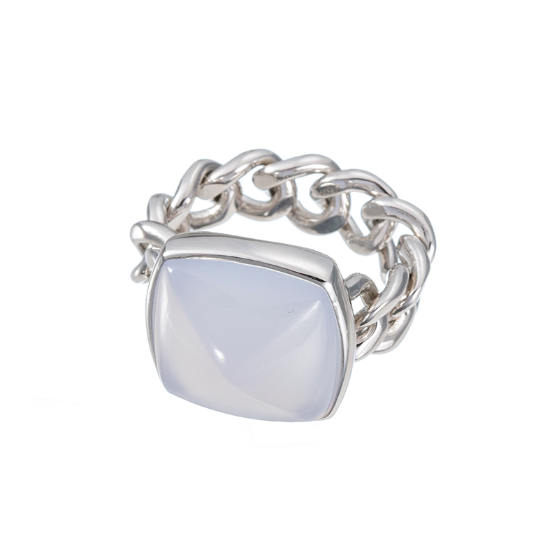 パラジウムシルバー950 ブルーカルセドニー チェーンリング CB 約10.00ct