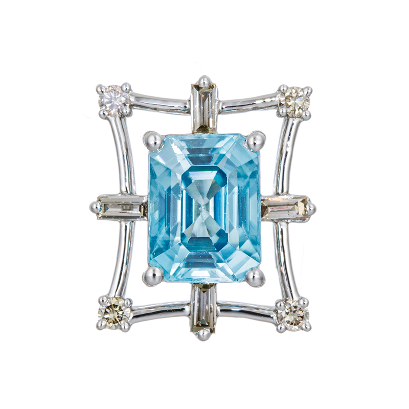 PT950ブルージルコンブラウンダイヤペンダントトップZI約2.50ctBRD約0.17ct