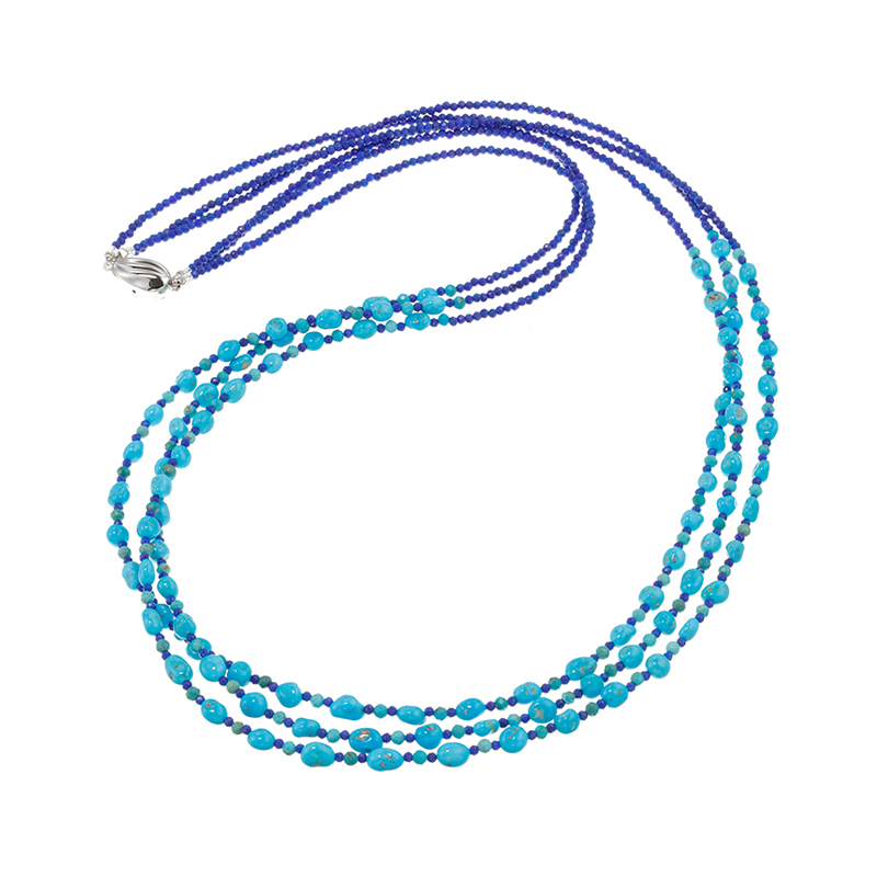 SVターコイズ(スタビライズ)ラピスラズリ3連ネックレス TQ約65.00ctLA約27.00ct