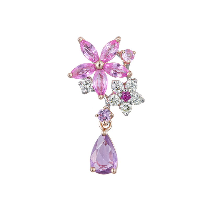 PT950/K18PGパープルサファイア&ピンクサファイアダイヤフラワーガーデンペンダントトップ