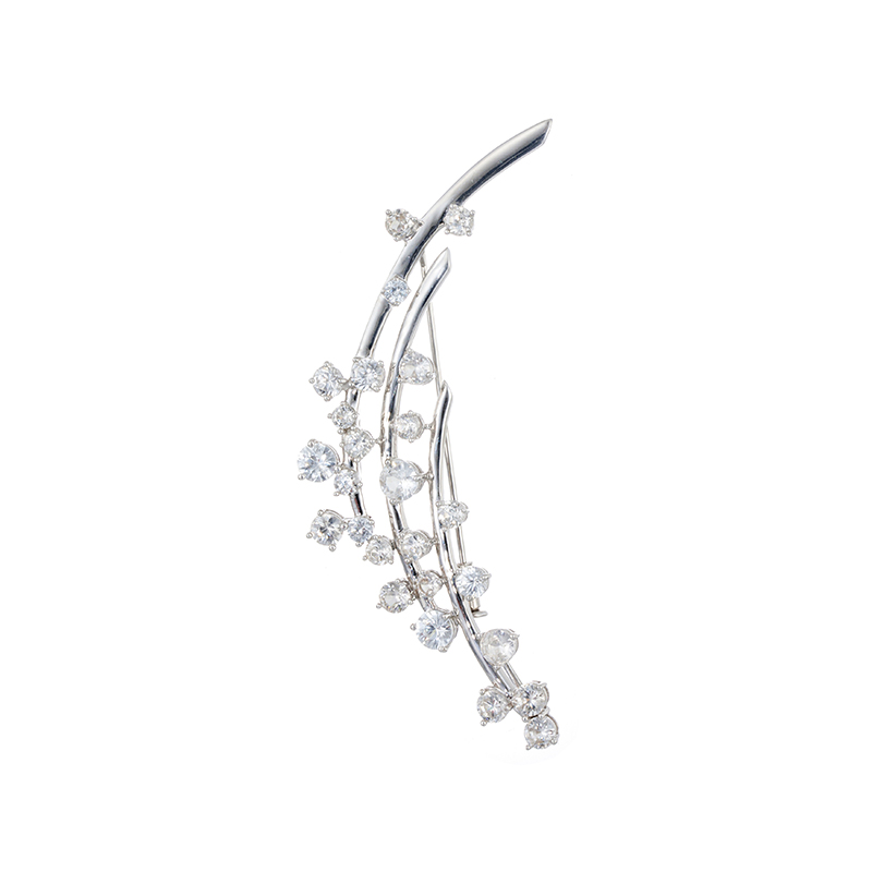 パラジウムシルバー950 天然ホワイトジルコン Mia ブローチ ZI 約7.00ct