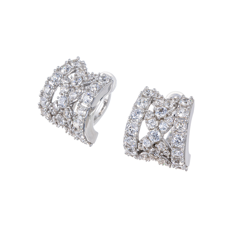 パラジウムシルバー950 天然ホワイトジルコン Mia フェザータッチイヤリングZI約4.40ct 