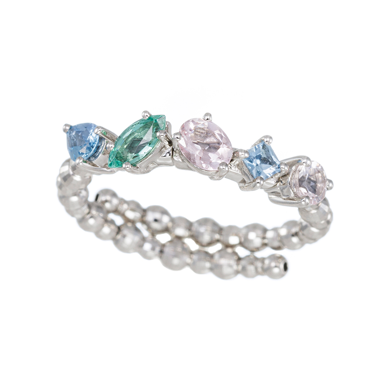 PT950モルガナイトザンビア産エメラルドアクアマリンベリルファミリ5種のカットフリーリング8～20