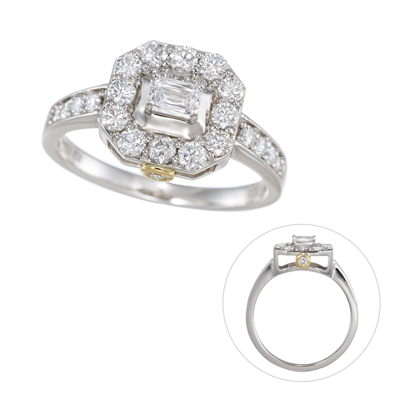 PT950/K18YG クリスカットダイヤモンド(リリーダイヤカット) & ダイヤ リング