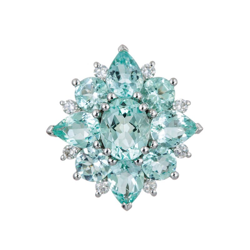 PT950 ヴィヴィッドシーブルーベリル ダイヤ シーフラワー ペンダントトップ