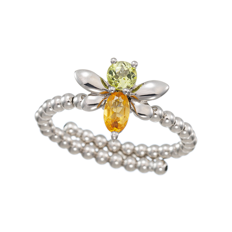 PT950マンダリンガーネットカナリートルマリンHoneyBeeフリーリング8～20号