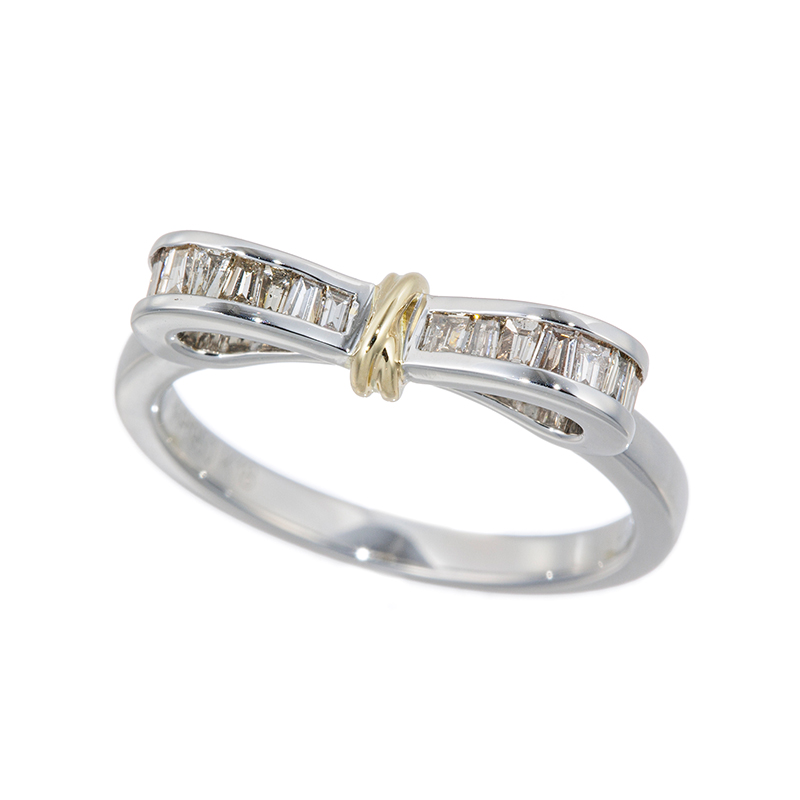 PT950/K18YG ブラウンダイヤモンド リボン一文字 リング BRD 約0.35ct 