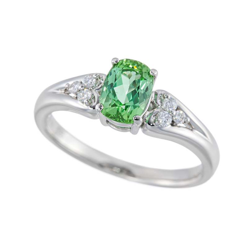 PT950 グリーントルマリン ダイヤ リング T 約0.85ct D 約0.08ct