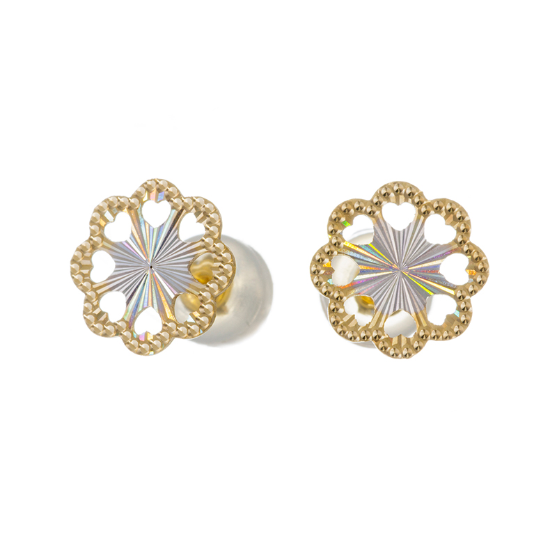 K18YG/YG(ロジウムメッキ) レインボーサークル ピアス 約0.4g