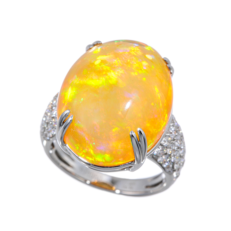 PT950 ファイアオパール ダイヤ リング FO 17.005ct D 0.96ct 