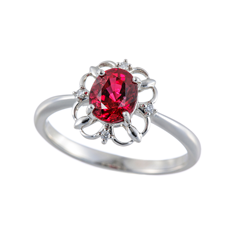 PT950ミャンマー産ヴィヴィッドレッドスピネル(特優)ダイヤリングSP1.115ct