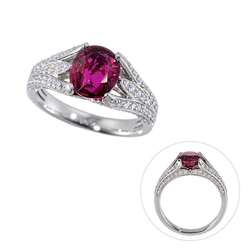PT950 タイ産パープリッシュレッドルビー ダイヤ リング RB 2.289ct D 0.55ct