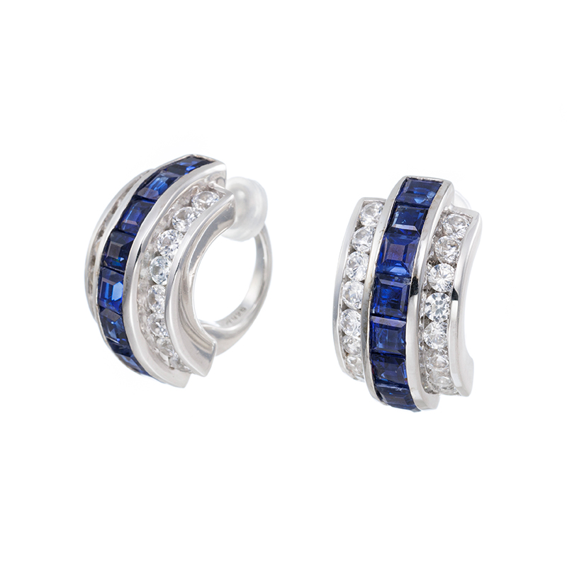 パラジウムシルバー950 カイヤナイト 天然ホワイトジルコン Mia フェザータッチイヤリング