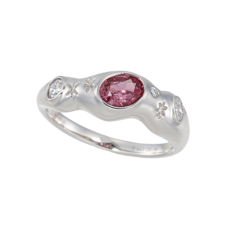 PT950 マダガスカル産パパラチアサファイア ダイヤ リング PPS0.443ct D0.18ct