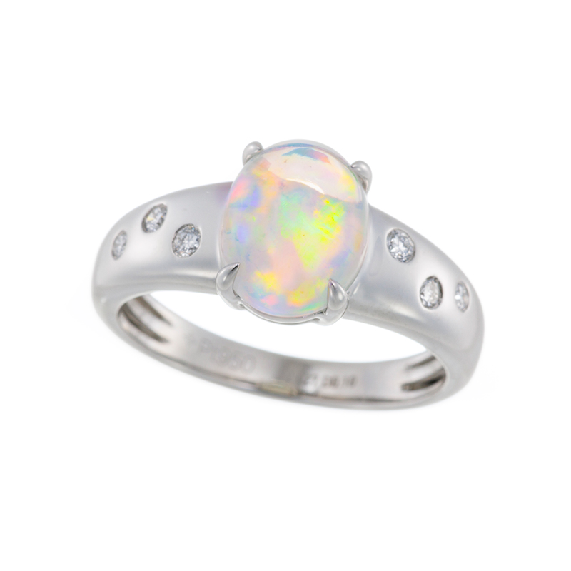 PT950 ウォーターオパール ダイヤ リング OP 2.027ct D 0.10ct 