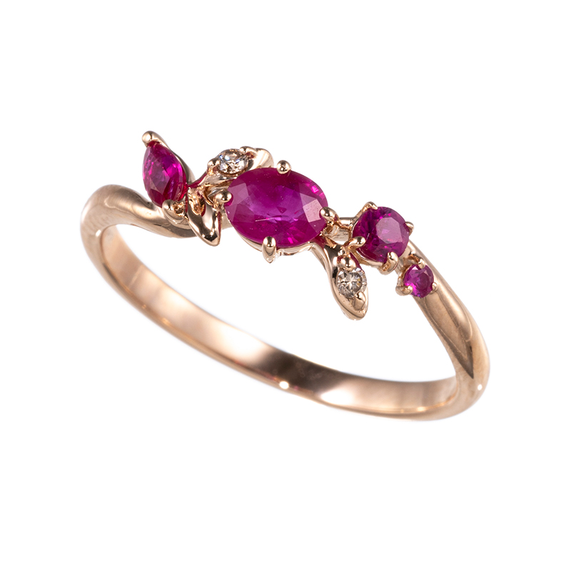 K18PG ルビー ブラウンダイヤ リング RB 約0.40ct BRD 約0.02ct 