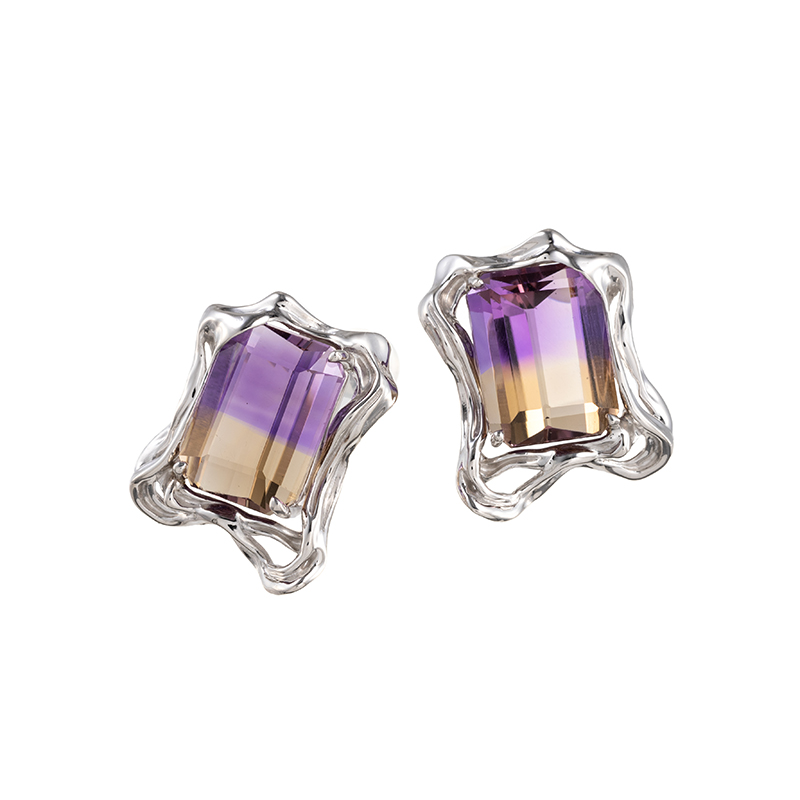 パラジウムシルバー950 アメトリン ピアス AME 約22.00ct