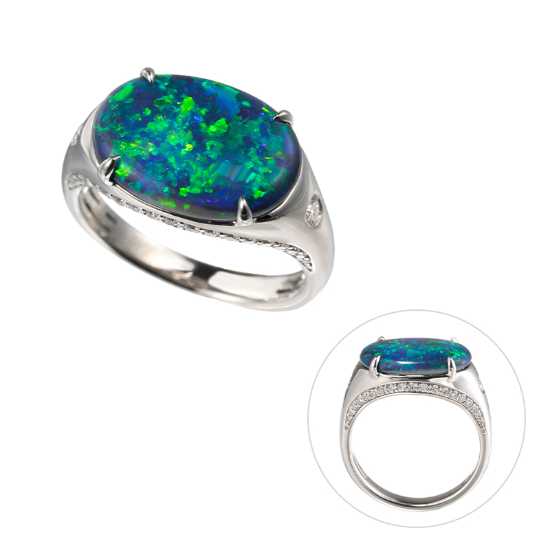 PT950 ブラックオパール ダイヤ リング BO 3.639ct D 0.35ct 