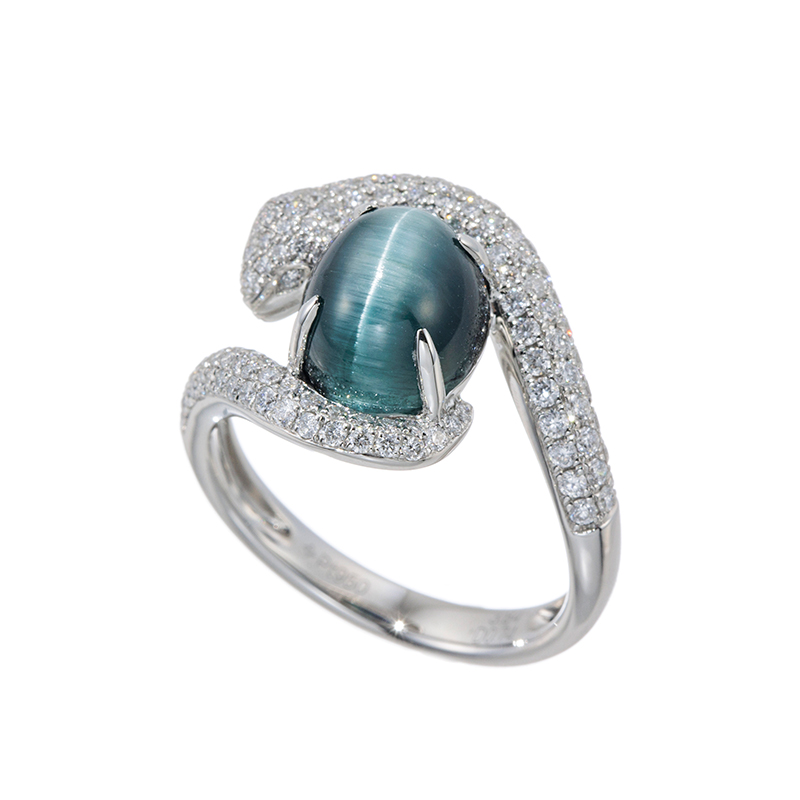 PT950 トルマリンキャッツアイ ダイヤ リング T 3.84ct D 0.74ct